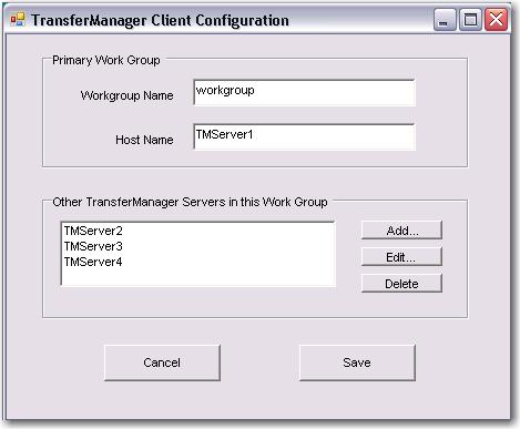 Enter domain or workgroup name of the TransferManager server location. Host Name. Enter the computer name where the TransferManager server is running.