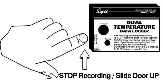 TO STOP A TEMPERATURE RECORDING Slide the access door open (If locked, first remove the restriction device). The LED indicator will stop flashing.