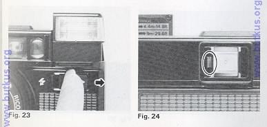 REWINDING THE FILM When the end of the film has been reached, an electronic sound will be emitted. Please rewind the film 1. Push the Film Rewind Release Button on the underside of the camera. (Fig.