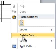 Selecting Delete Cells 4.