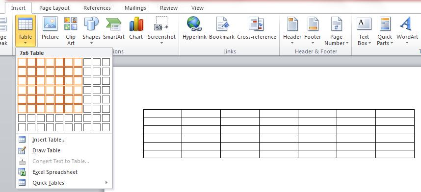 Lesson 1: Inserting a Table using the Insert Tab 1. Create a new blank document. 2. Click on the Insert tab at the top of the ribbon. 3.