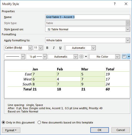 Creating Tables 113 Figure 6-7 Modify Style dialog box 6. With the Font dialog box open, type Garamond in the font box.