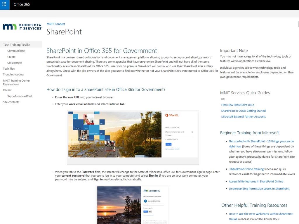 State of MN Training Toolkit and Yammer Minnesota IT Services Training Toolkit site