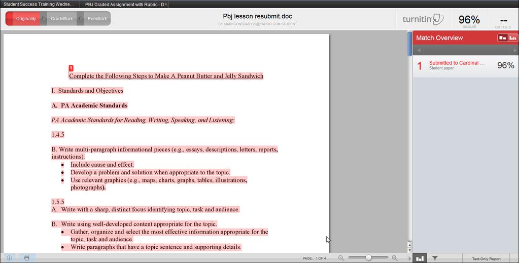 within the document. Pink is used to indicate the highest amount of plagiarism.