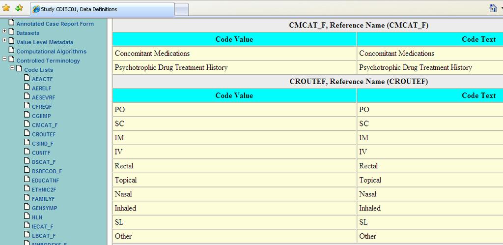Data Definition Tables - XML From the CDISC SDS