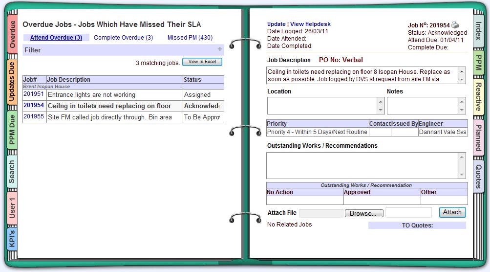 08. THE OVERDUE TAB The Overdue tab provides a list of jobs (reactive and planned) that have missed their SLA for attendance or completion.