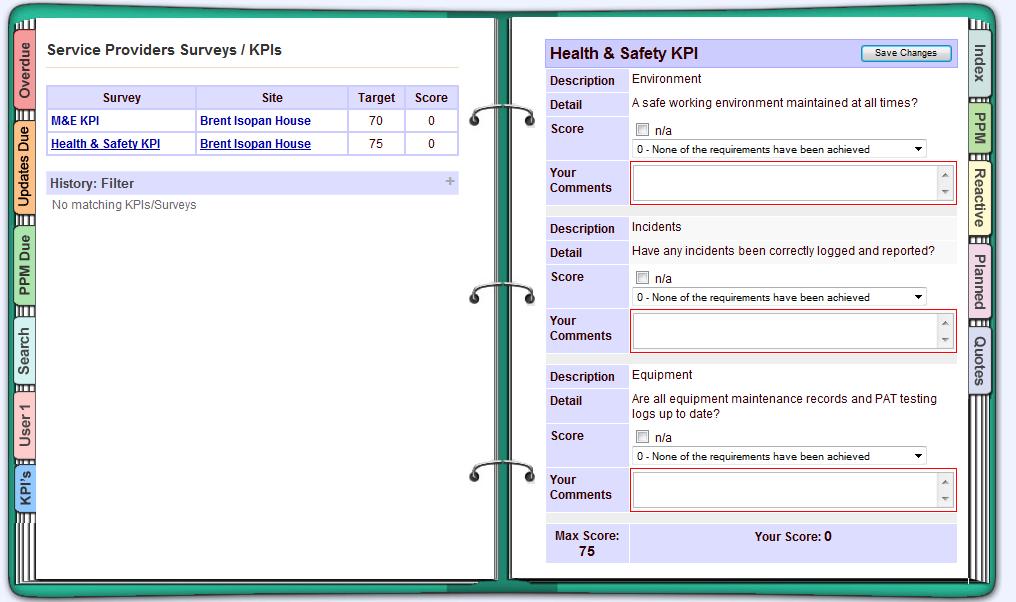 11. THE KPI TAB The KPIs tab allows you to complete customer KPI surveys.