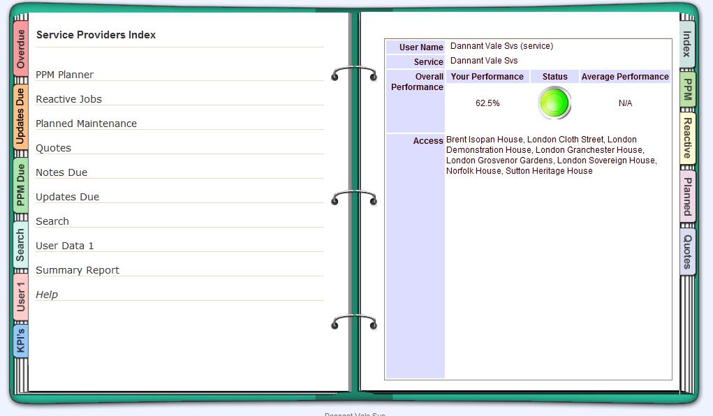 02. THE INDEX TAB The INDEX tab gives you basic information regarding the service provider s logbook.