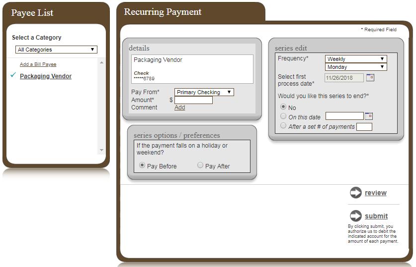 To edit or cancel a recurring payment, see the Scheduled Payments section below.