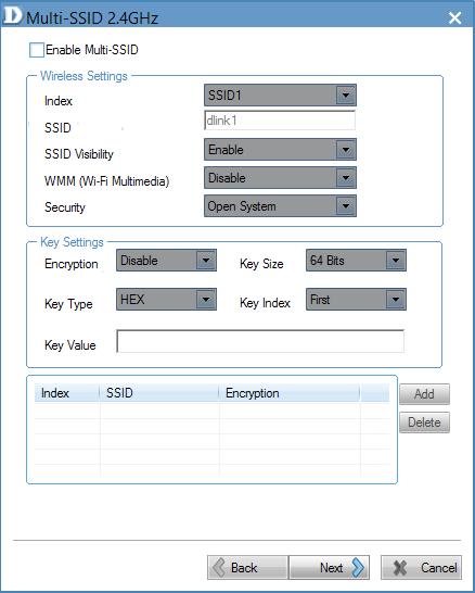 Key Settings - Select to enable the device, then enter Key Type, Key Size, Valid Key and Key Value. The table below populates with data.