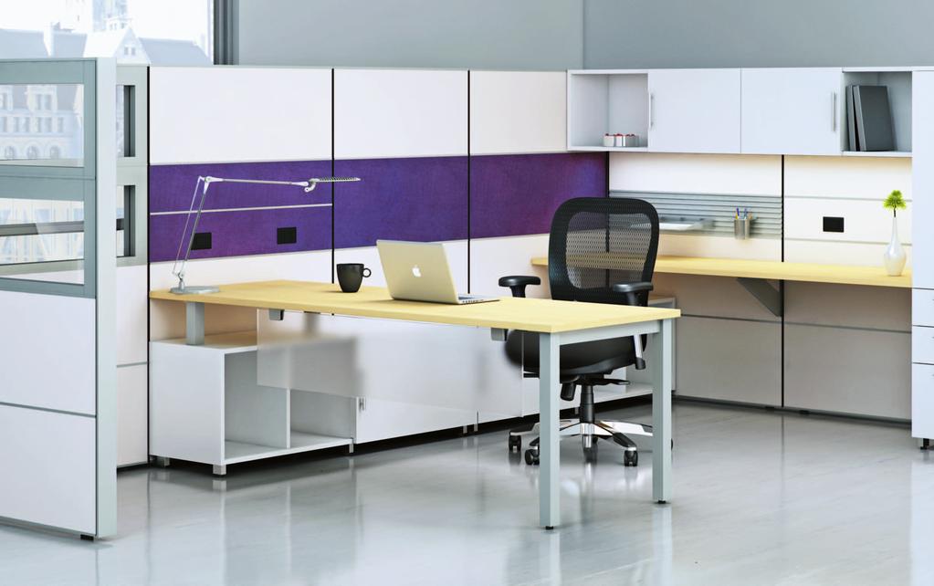 Managerial office with Calibrate sliding door credenzas and overheads.