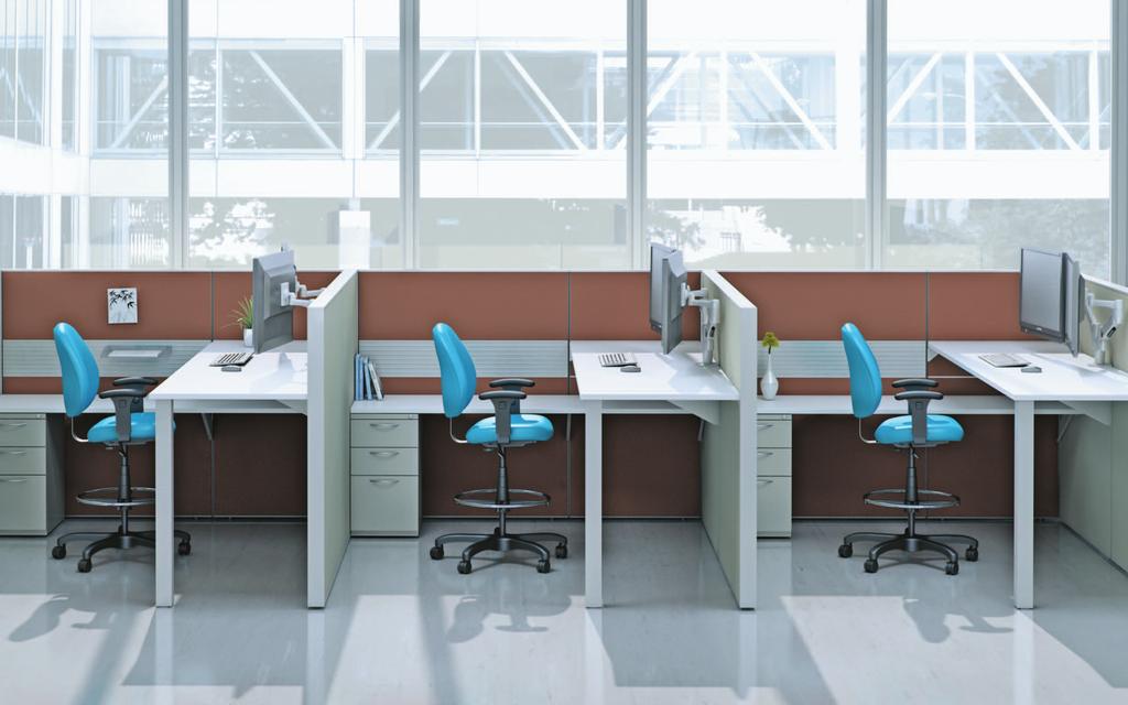 Matrix design stations with standing height worksurfaces,