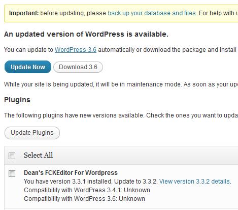 Here is another site of mine that has updates available: All you have to do to perform a WordPress update is simply click the Update Now button.