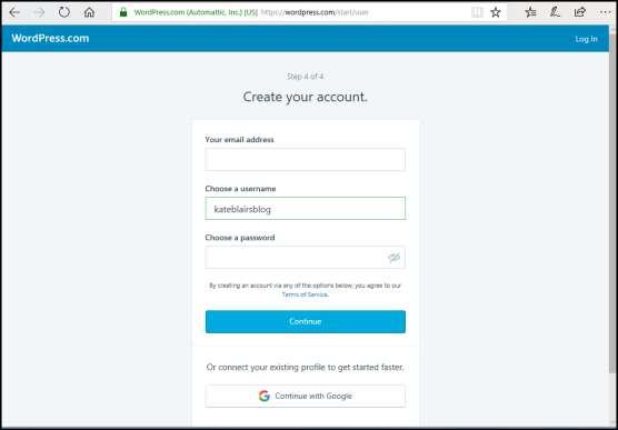 3. Create your account using your email address, and chose a username