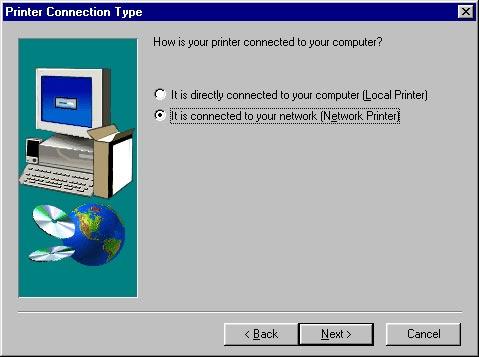 Select Network printer and click Next. 4.
