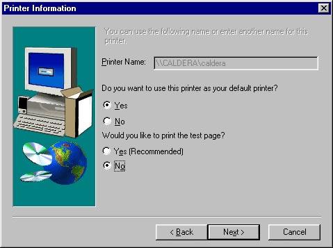 7. Select whether you want to make this printer your default one, then click Next > Install. 8.