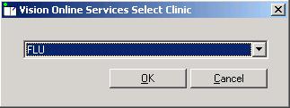 Online Services -Appointment Configuration - Clinics - Add 3. Click Add. 4. The Vision Online Services Select Clinic screen is displayed. Online Services Select Clinic 5.
