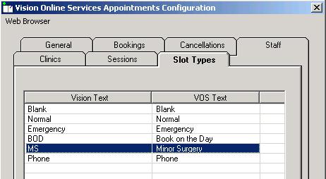 To change the text your patients see: Patient Services -Appointment Booking - Slot Type 1.