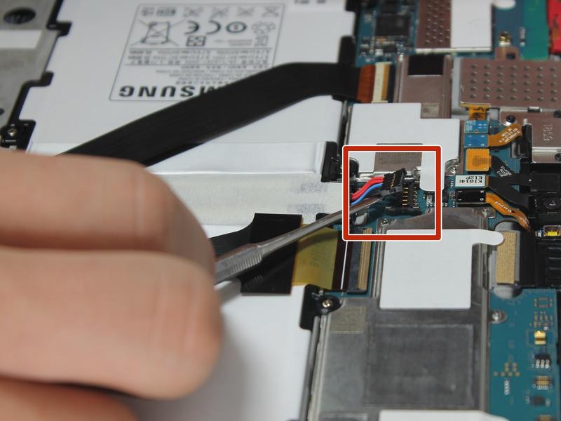 The connection between the battery and motherboard is a group of four wires in black housing that can be found near the top