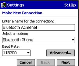 2. In the next screen, enter a name for the dial-up connection.