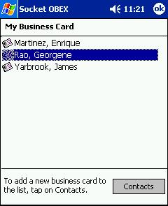 To assign a business card to your mobile computer, do the following: Tap on the Bluetooth icon. In the pop-up menu, tap Advanced Features My Bluetooth Device.