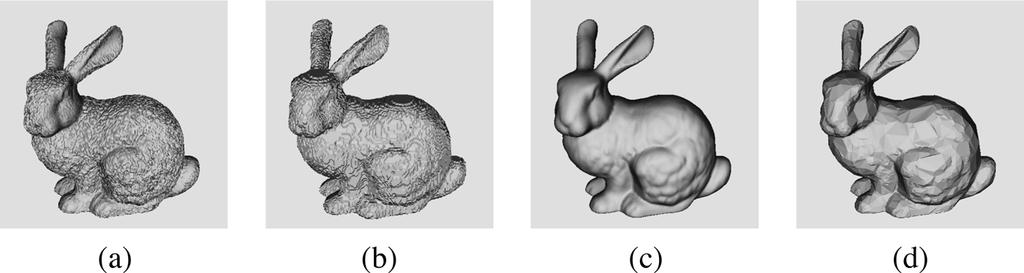 CHO et al.: OBLIVIOUS WATERMARKING FOR 3-D POLYGONAL MESHES 151 Fig. 12. Bunny model watermarked by method I and attacked by (a) adding binary noise with error ratio of 0.