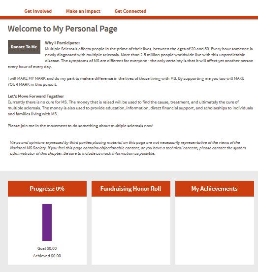 View Your Personal Page On the Personal Page tab, you can view your personal page to see how it will look to your potential donors Step 1: From your personal page click on the View Personal