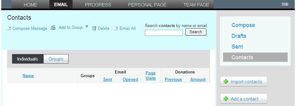 View and Import Contacts On the Email page, you can create and maintain your personal Convio address book 1.