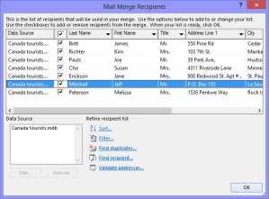 Editing the Data Source Once you have connected a data source to the main document, you can choose which data source records you want to include in the mail merge, and you can also edit the data