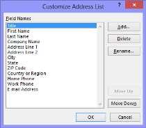 fields for each piece of information you want to have available in the mail merge. 1. Click the Customize Columns button to customize the fields in the data source.