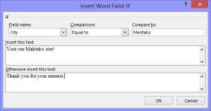 Inserting Rules Fields In addition to merge fields, you can insert rules fields that customize your mail merge documents even more.