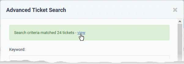 The number of tickets that matches the search parameters will be displayed at the top of the screen.