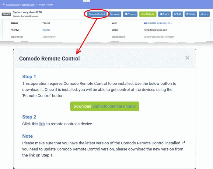 Click 'Download Comodo Remote Control' under 'Step 1' Download CRC from Comodo One Console Login to your Comodo One account and click 'Tools' at the top The 'Tools'