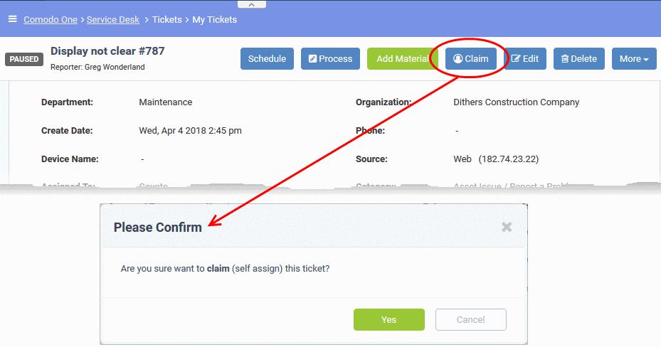 Unassigned tickets can be claimed in two ways: Unassigned tickets will be automatically assigned to the first staff member who replies if 'Claim on Response' is enabled by the administrator in the