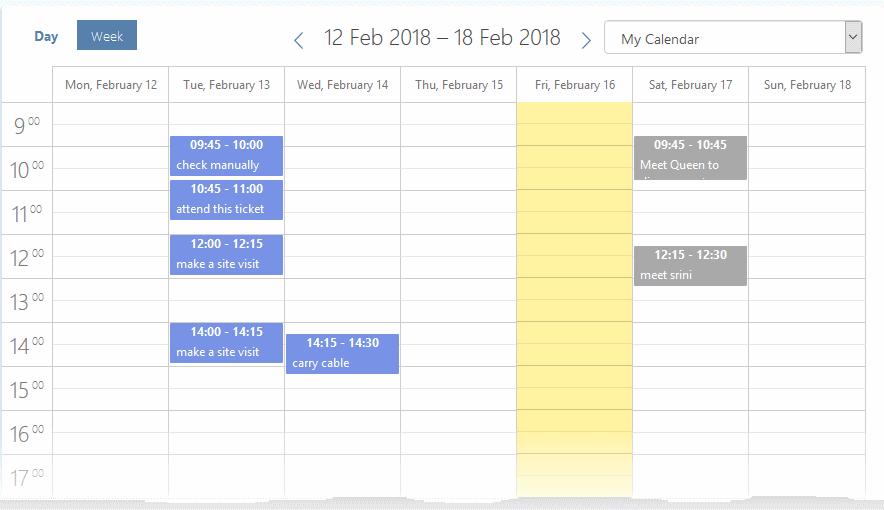 My and Shared Calendar - Events scheduled for you as above and other peoples events marked as shared.