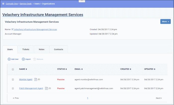 Two new users and email ids are automatically created - the Monitor Agent and the Patch Agent.