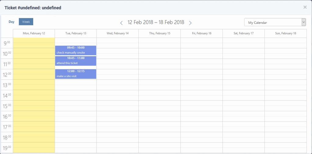 You can view the current week or day by clicking the respective button above the calendar.