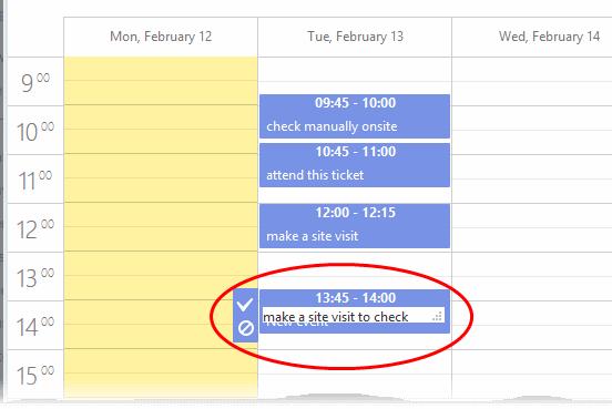 Click the tick mark to save the schedule The appointment will be added to the calendar. You can view your calendar from the 'My Calendar' interface. See Manage Calendars for more details.