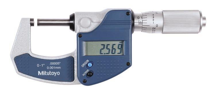 Digimatic Micrometer Simple design, such as not incorporating data output, achieves low cost. Provided only with an origin-set button for easy origin setting.
