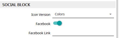 Step 2 Click on social media icon to activate the social block and select the desired social media options, click the radio button from grey off to blue on and paste or