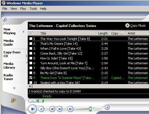 -10- Ripping CDs (Media Player 9) 1) Select
