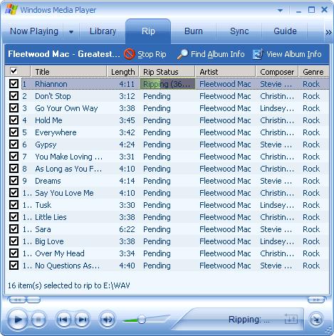 -11- Ripping CDs (Media Player 10) 1) Select Rip 2) Check songs to be