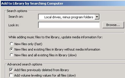 -27- Adding Music to the Library The Library is a database of links to music files. There are many ways to create these links.