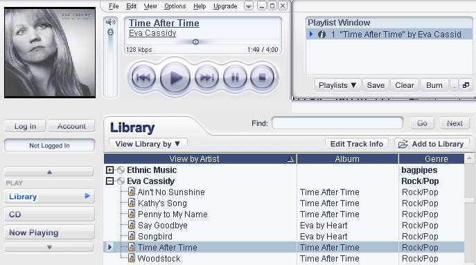 -29- Playing stuff in the Library (Music Match) The GUI is similar but adds a Playlist window.