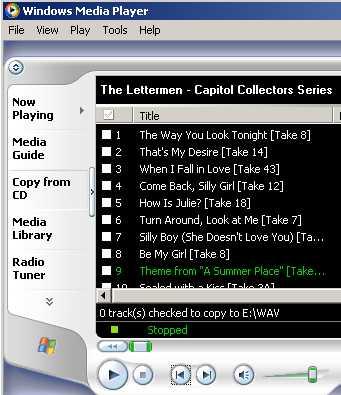 -6- Playing a CD on a computer (Media Player 9) Screen shots are of Media Player 9 running on Win2K. Inserting the CD starts the player at the 1 st song.