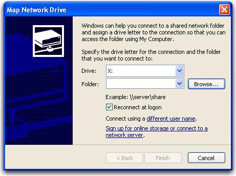 To mount the shared volume on Windows XP: 1 In Windows XP, right-click My Computer and choose Map Network Drive.