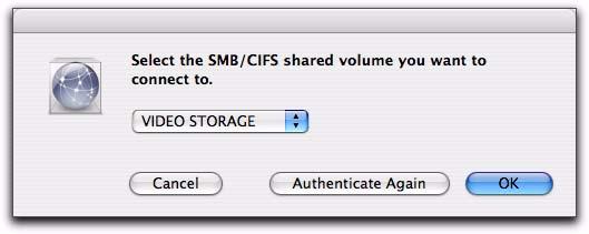 7 In the volume select dialog, select the volume you want to mount on the Mac OS X desktop.