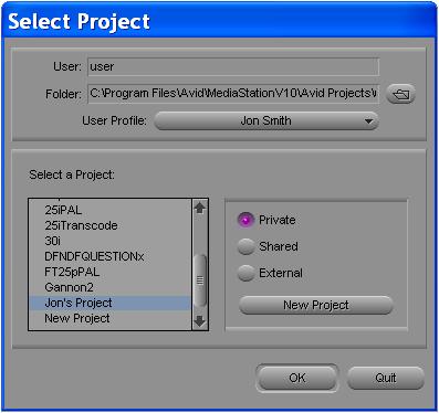 To start a new project, or select an existing project: 1 Launch the Avid Media Station PT software. You will be prompted to create a new project or select an existing project.