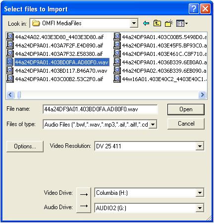To import non-omfi media files into Media Station PT: 1 Open the bin where you want the imported file to be stored. 2 Select File > Import. 5 Select the Audio Import Options.