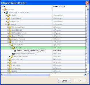 The folder structure matches the structure in Interplay Access. 6 Expand the Projects folder.